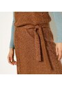 Blancheporte Pulovrové šaty s krátkými rukávy a páskem oříšková 42/44