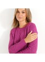 Blancheporte Tunikový pulovr s copánkovým vzorem a dlouhými rukávy purpurová 34/36