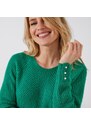 Blancheporte Rozšířený pulovr, hladký pletený vzor zelená 34/36