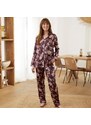 Blancheporte Saténové pyžamo s potiskem a kostýmkovým límcem švestková/růžová 50