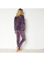Blancheporte Fleecové pyžamo s dlouhými rukávy, výšivka "lumineuse" fialová 46/48