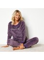 Blancheporte Fleecové pyžamo s dlouhými rukávy, výšivka "lumineuse" fialová 46/48