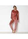 Blancheporte Velurové pyžamo s dlouhými rukávy růžové dřevo 34/36