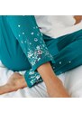 Blancheporte Pyžamové dlouhé kalhoty s květinovým potiskem na koncích nohavic smaragdová 38/40