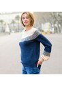 Blancheporte Žakárový pulovr s proužky a s dlouhými halenkovými rukávy indigo 54