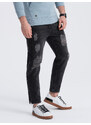 Ombre Clothing Pánské džínové kalhoty zúženého střihu s dírami - černé V2 P1028