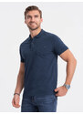 Ombre Clothing Pánské polo tričko s ozdobnými knoflíky - tmavě modré V8 S1744