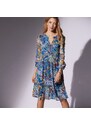 Blancheporte Voálové šaty s hlubokým výstřihem a potiskem květin květy temně modrá/zelená 40