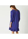 Blancheporte Jednobarevné rovné šaty se 3/4 rukávy, krep modrá 38