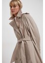 Trench kabát Tommy Hilfiger dámský, béžová barva, přechodný, dvouřadový