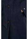 Trench kabát Tommy Hilfiger dámský, tmavomodrá barva, přechodný, dvouřadový
