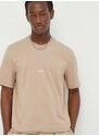 Bavlněné tričko MSGM béžová barva, s potiskem, 3640MM550.247002