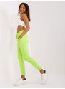 Fashionhunters Limetkové basic kalhoty s elastickým pasem od Aprilie