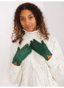 Fashionhunters Tmavě zelené elegantní rukavice s mašlí