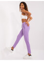 Fashionhunters Světle fialové basic kalhoty s elastickým pasem