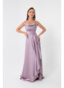 Lafaba Women's Lilac Volleyball Satin Evening &; Prom Dress with a slit