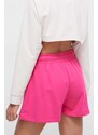 Bavlněné šortky Guess ELEANORA fialová barva, melanžové, high waist, V4RD04 KC5O0