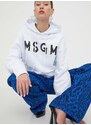 Bavlněná mikina MSGM dámská, bílá barva, s kapucí, s potiskem