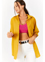 armonika Women's Mustard Oversize Long Basic Shirt