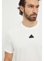 Bavlněné tričko adidas béžová barva, s potiskem, IS2857