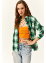 Olalook Women's Green Yellow Plaid Lumberjack Shirt