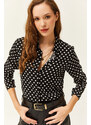 Olalook Women's Black Polka Dot Patterned Woven Viscose Shirt
