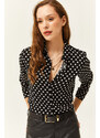 Olalook Women's Black Polka Dot Patterned Woven Viscose Shirt