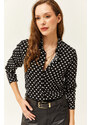 Olalook Women's Black Polka Dot Patterned Woven Viscose Shirt