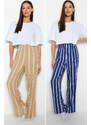 Trendyol Navy Blue-Beige 2 Pack Viscose Woven Pajama Bottoms