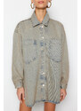 Trendyol Blue Faded Effect Vintage Oversize Denim Shirt Jacket