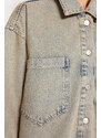 Trendyol Blue Faded Effect Vintage Oversize Denim Shirt Jacket