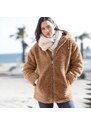Blancheporte Buklé kabát s kapucí, na zip karamelová 46