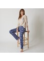 Blancheporte Pyžamové kalhoty s potiskem květin nám. modrá/lila 34/36