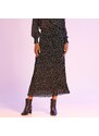 Blancheporte Voálová plisovaná sukně s potiskem puntíků, recyklovaný polyester černá/režná 36