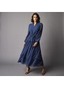 Blancheporte Dlouhé šaty s výšivkou modrošedá/černá 36