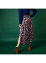 Blancheporte Dlouhá saténová sukně s potiskem karamelová/modrá 54
