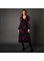 Blancheporte Dlouhé šaty s potiskem květin černá/purpurová 48