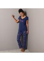 Blancheporte Dlouhé pyžamové kalhoty Estrella s potiskem hvězdiček námořnická modrá 38/40