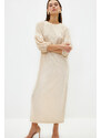 Trendyol Stone Embossed Flower Patterned Balloon Sleeve Dress