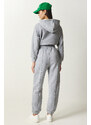 Happiness İstanbul Women's Gray Hooded Shawl Knitted Tracksuit Set