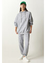 Happiness İstanbul Women's Gray Hooded Shawl Knitted Tracksuit Set