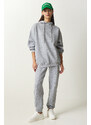 Happiness İstanbul Women's Gray Hooded Shawl Knitted Tracksuit Set