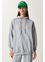 Happiness İstanbul Women's Gray Hooded Shawl Knitted Tracksuit Set
