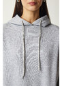 Happiness İstanbul Women's Gray Hooded Shawl Knitted Tracksuit Set