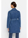 Trendyol Blue Belted Oversize Denim Trench Coat