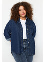 Trendyol Curve Dark Blue Oversize Denim Shirt