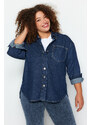 Trendyol Curve Dark Blue Oversize Denim Shirt