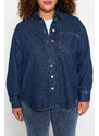 Trendyol Curve Dark Blue Oversize Denim Shirt