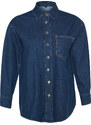 Trendyol Curve Dark Blue Oversize Denim Shirt