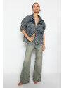 Trendyol Blue Faded Effect Vintage Oversize Denim Jacket